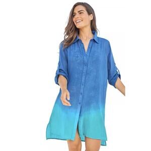 NWT Swimsuits For All Plus Size 18 Button Front Long Sleeve Light Swim Cover